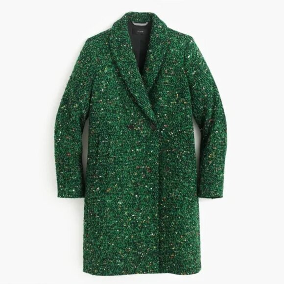 J. Crew Tweed Boucle Wool Straight Fit Daphne Topcoat jacket Green Small / 0 - Picture 1 of 12